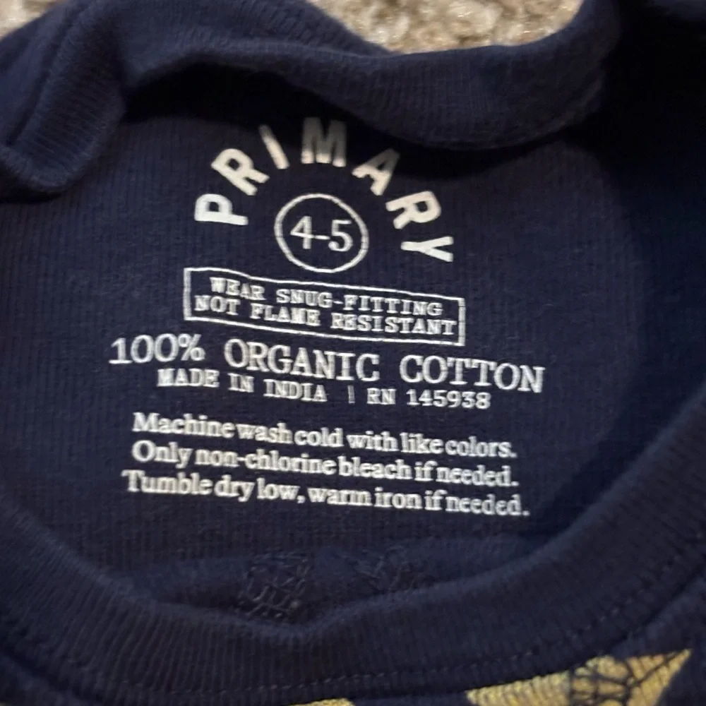 Primary 100% Organic Cotton Print Pajamas Set Size 4-5 Navy with Colorful Shapes